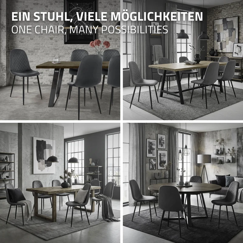 Esszimmerstuhl 4er Set Rauten Steppung mit Rückenlehne Anthrazit Küchenstuhl mit Microfaser-Samtbezug ML-Design