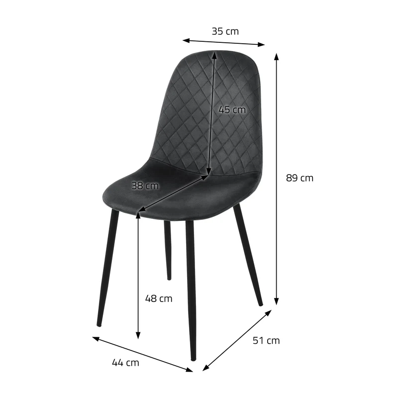 Esszimmerstuhl 4er Set Rauten Steppung mit Rückenlehne Anthrazit Küchenstuhl mit Microfaser-Samtbezug ML-Design