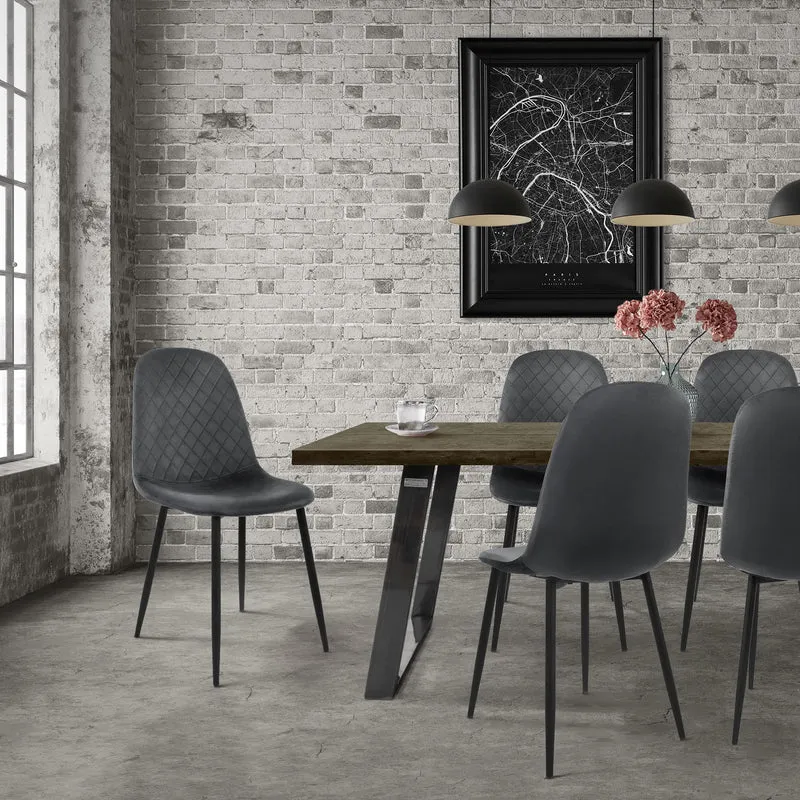 Esszimmerstuhl 4er Set Rauten Steppung mit Rückenlehne Anthrazit Küchenstuhl mit Microfaser-Samtbezug ML-Design