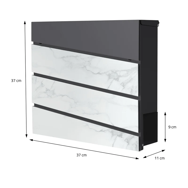 Standbriefkasten mit Zeitungsfach 37x37x11 cm Anthrazit/Weiß-Marmoroptik aus Stahl ML-Design, Modernes Diagonales Design, Standhöhe 120 cm Silber
