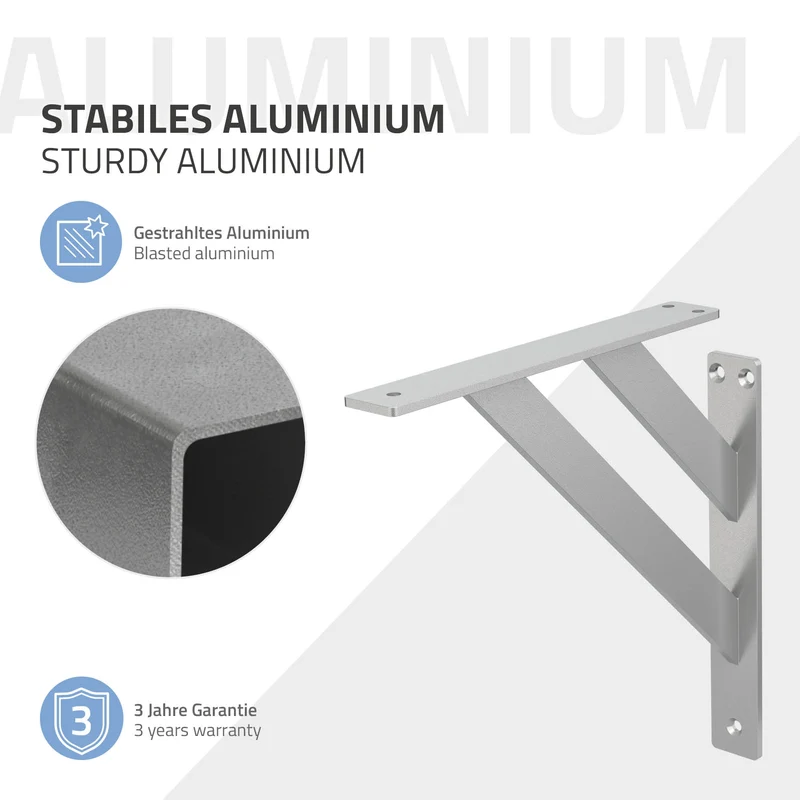 Wandkonsole Regalhalterung 2er Set 240 x 240 mm Silber aus Aluminium ML-Design