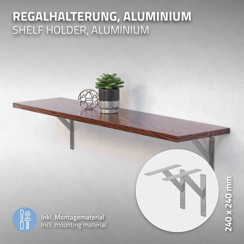 Wandkonsole Regalhalterung 2er Set 240 x 240 mm Silber aus Aluminium ML-Design