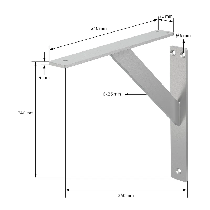 Wandkonsole Regalhalterung 2er Set 240 x 240 mm Silber aus Aluminium ML-Design
