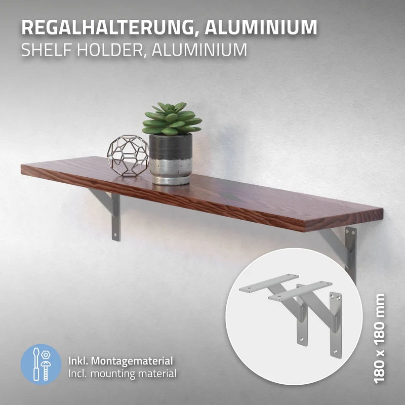 Wandkonsole Regalhalterung 2er Set 180 x 180 mm Silber aus Aluminium ML-Design