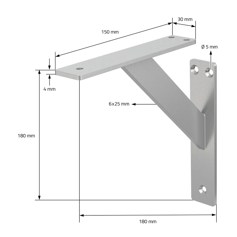 Wandkonsole Regalhalterung 2er Set 180 x 180 mm Silber aus Aluminium ML-Design