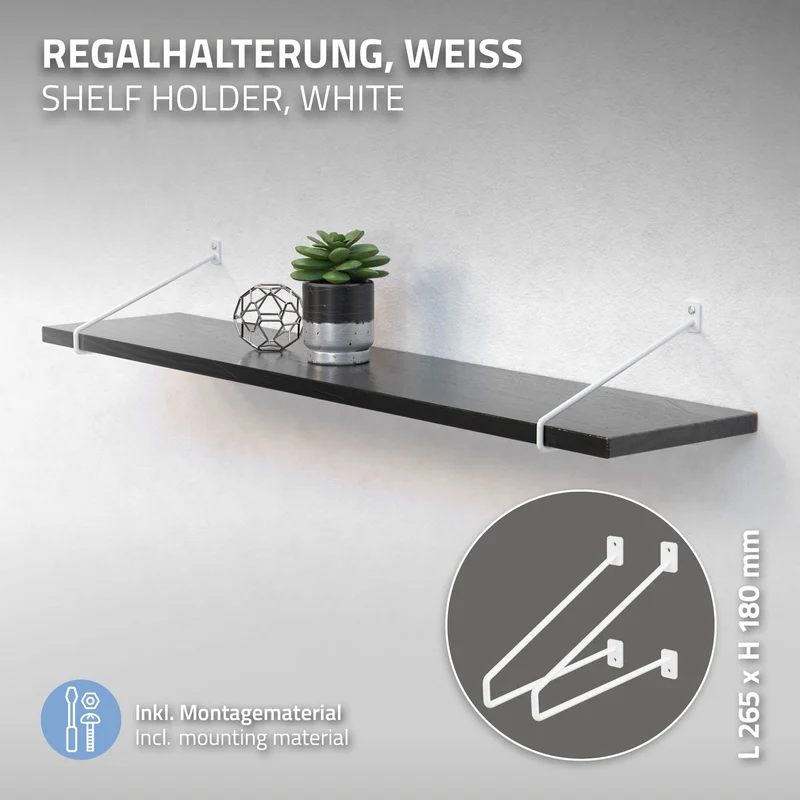 Wandkonsole Regalhalterung 2er Set 265 x 180 mm Weiß aus Stahl ML-Design