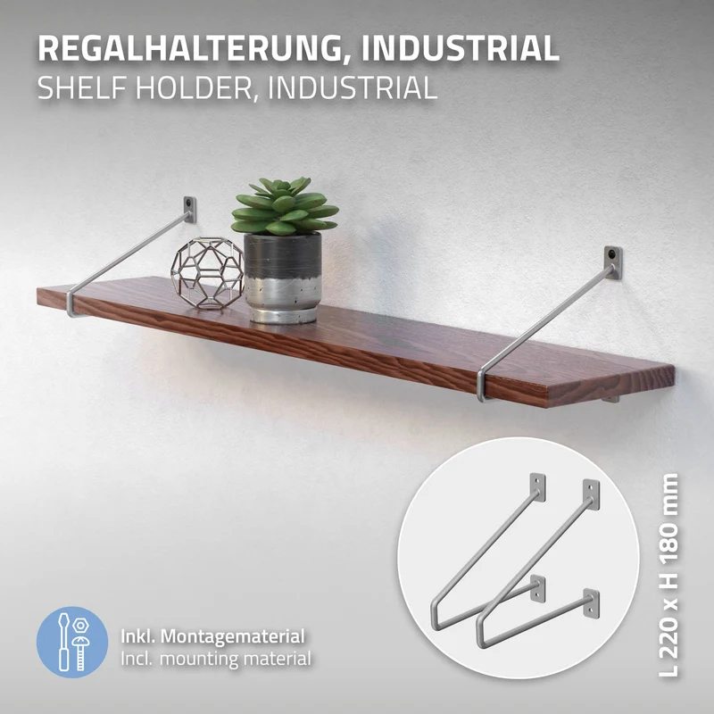 Wandkonsole Regalhalterung 2er Set 220 x 180 mm Grau aus Stahl ML-Design