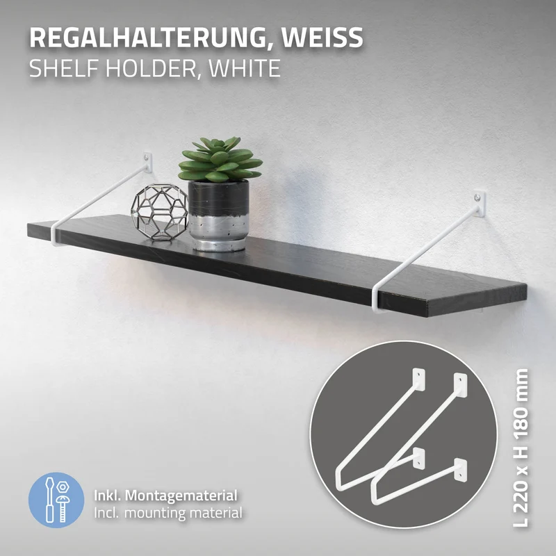Wandkonsole Regalhalterung 2er Set 220 x 180 mm Weiß aus Stahl ML-Design