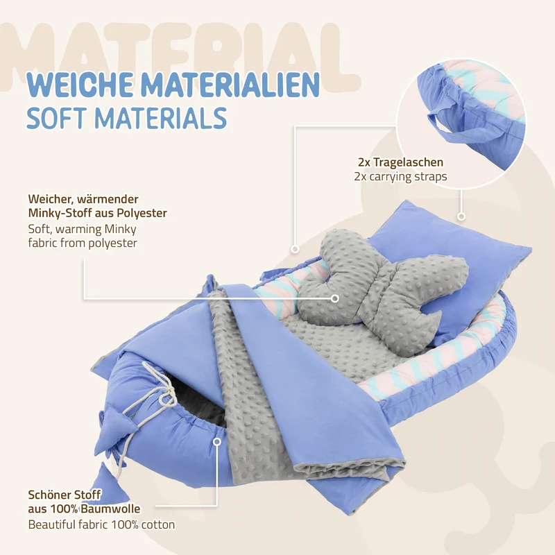 Babynest Set 5 Tlg. 90x50 cm Walmuster aus Baumwolle Joyz