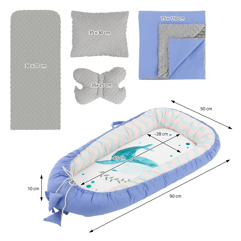Babynest Set 5 Tlg. 90x50 cm Walmuster aus Baumwolle Joyz