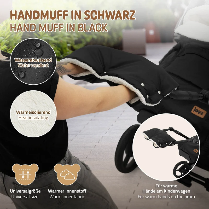 Kinderwagen Handwärmer 45x22x6 cm Schwarz aus Flanell Joyz