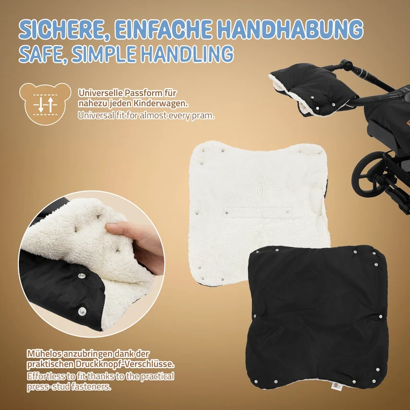 Kinderwagen Handwärmer 45x22x6 cm Schwarz aus Flanell Joyz