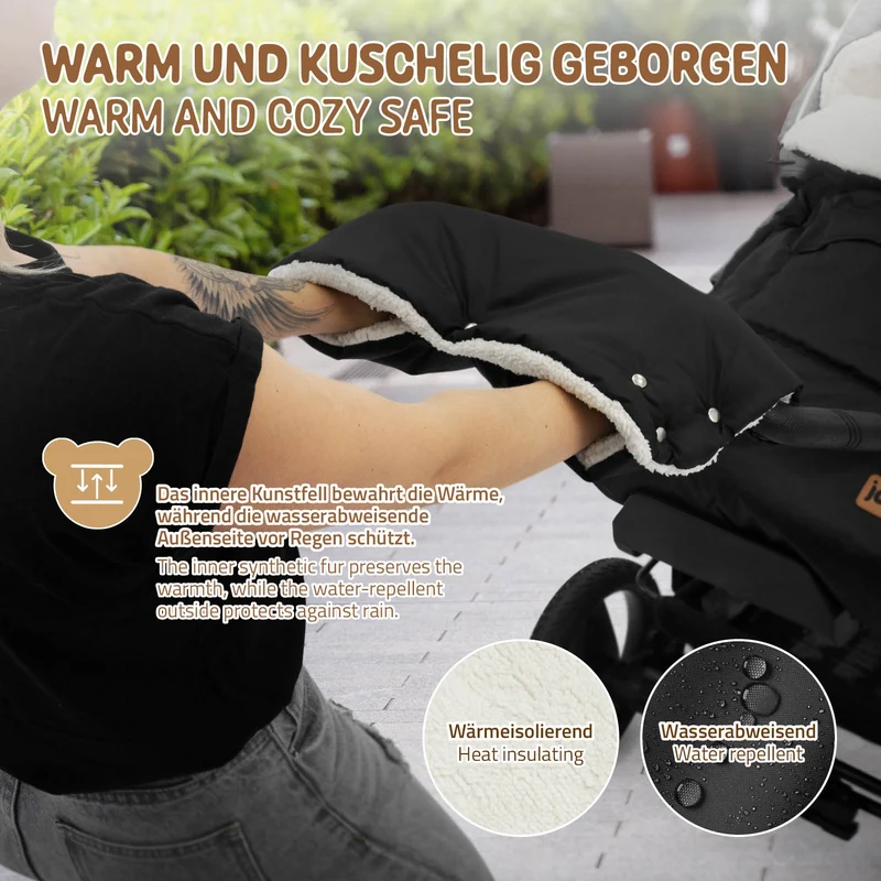 Kinderwagen Handwärmer 45x22x6 cm Schwarz aus Flanell Joyz