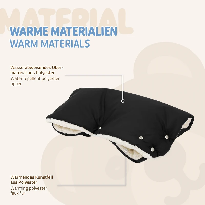 Kinderwagen Handwärmer 45x22x6 cm Schwarz aus Flanell Joyz