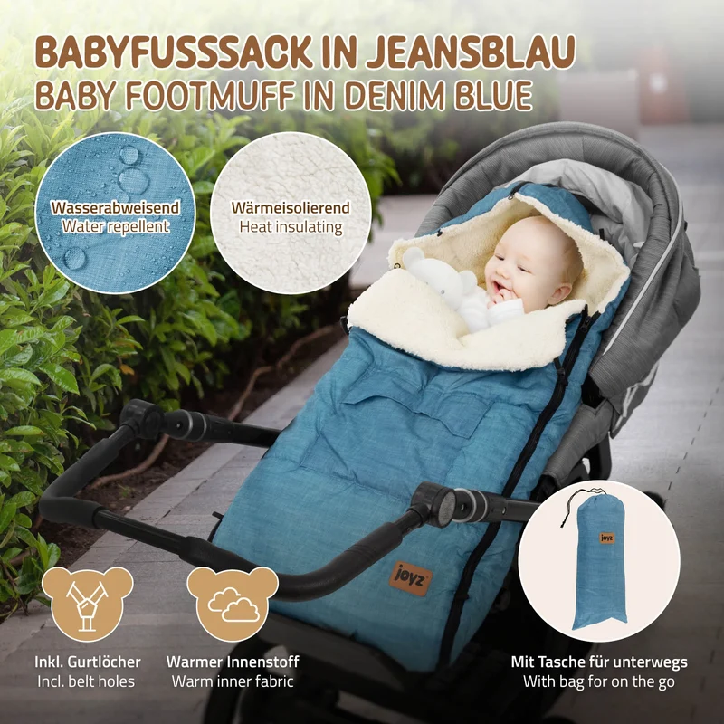 Babyfußsack 94x48x10 cm Jeans-Blau aus Polyester Joyz