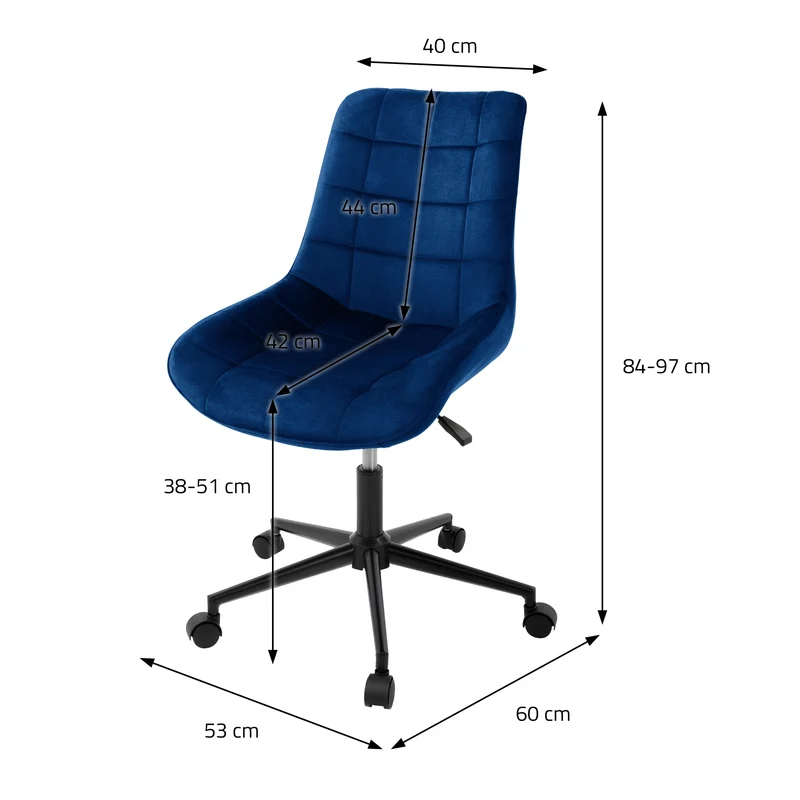 Bürostuhl auf Rollen Blau mit Samtbezug und Metallgestell ML-Design