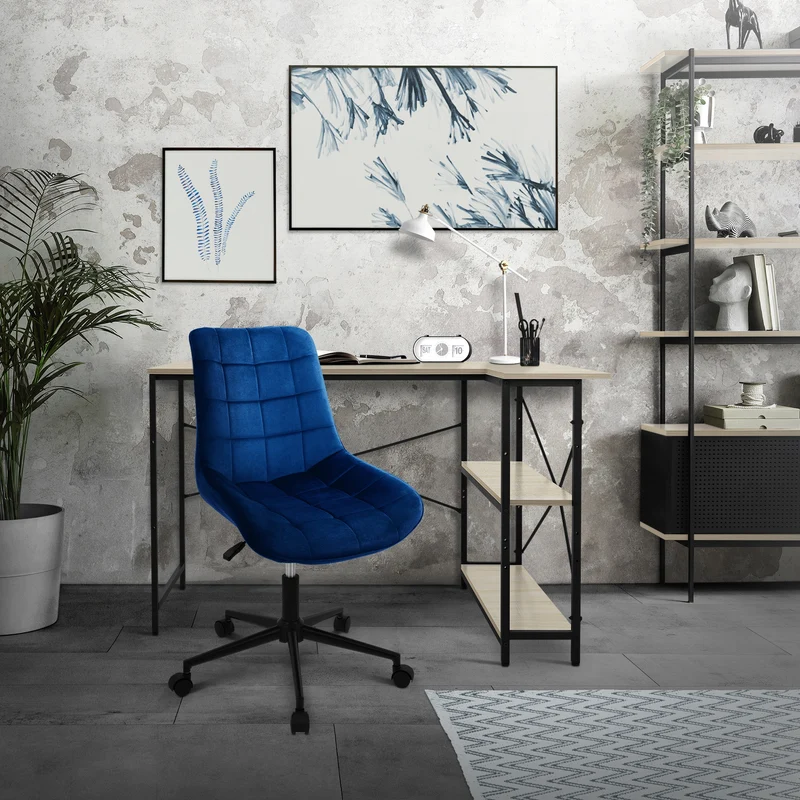 Bürostuhl auf Rollen Blau mit Samtbezug und Metallgestell ML-Design