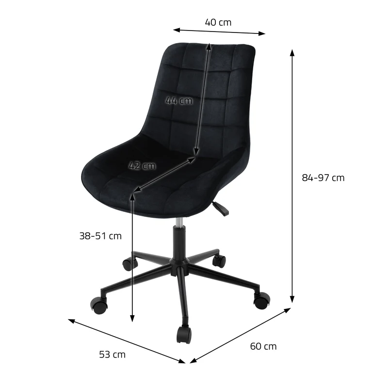 Bürostuhl auf Rollen Schwarz mit Samtbezug und Metallgestell ML-Design