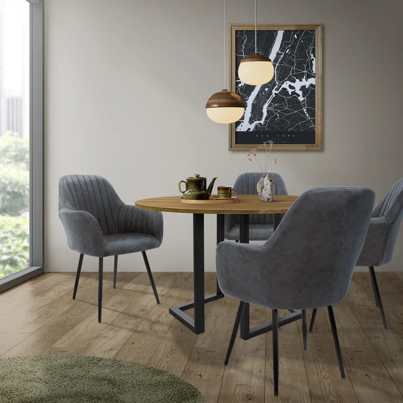 Esszimmerstuhl mit Linierter Steppung 2er Set mit Rücken- und Armlehnen Anthrazit Küchenstuhl mit Kunstleder Bezug ML-Design