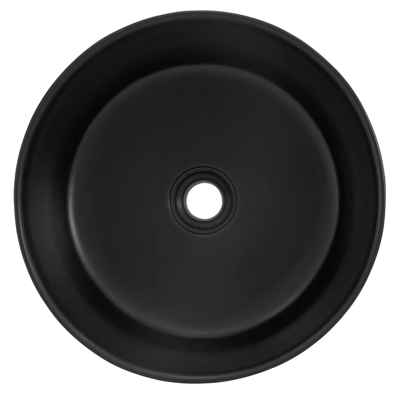 Waschbecken Rund ohne Überlauf Ø 41x18 cm Schwarz aus Keramik LuxeBath
