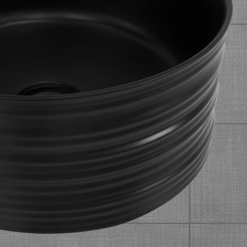 Waschbecken Rund ohne Überlauf Ø 41x18 cm Schwarz aus Keramik LuxeBath