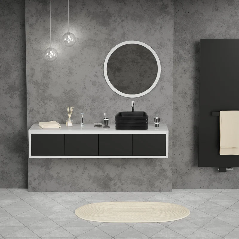 Waschbecken Quadratisch ohne Überlauf 39x39x15 cm Schwarz aus Keramik LuxeBath