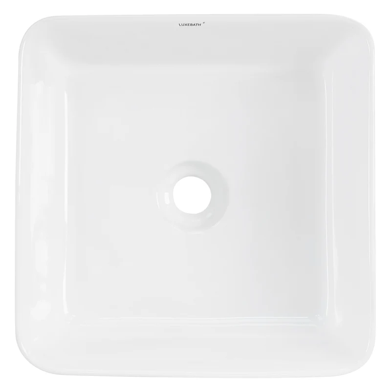 Waschbecken Quadratisch ohne Überlauf 39x39x15 cm Weiß aus Keramik LuxeBath
