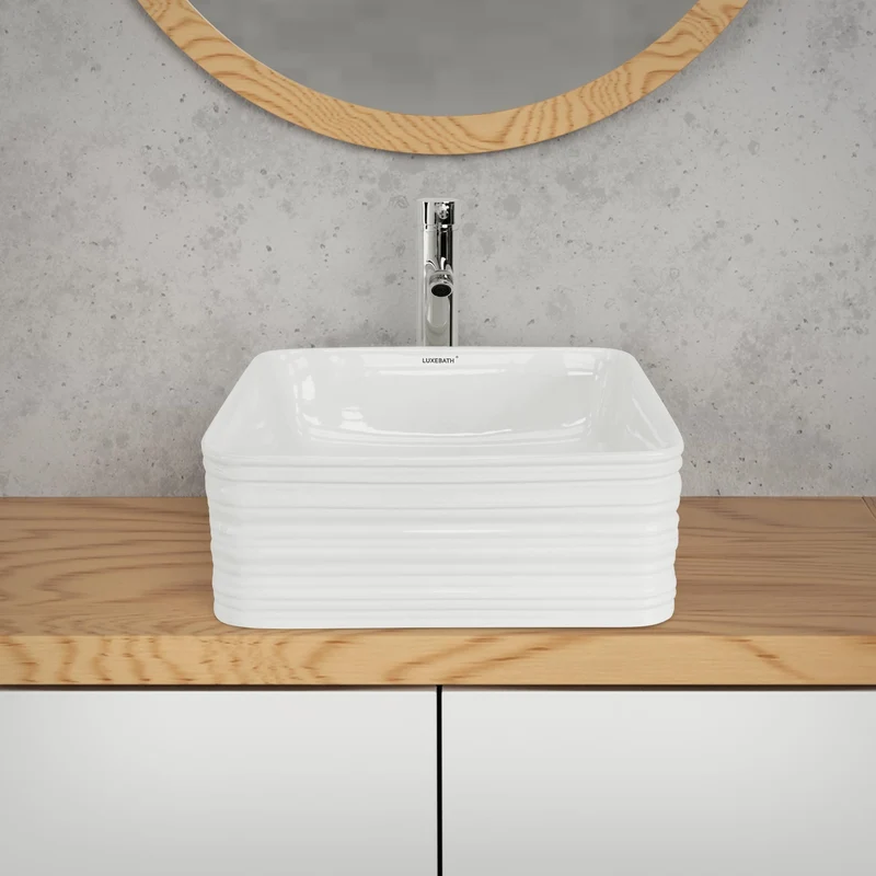 Waschbecken Quadratisch ohne Überlauf 39x39x15 cm Weiß aus Keramik LuxeBath