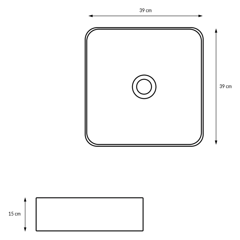 Waschbecken Quadratisch ohne Überlauf 39x39x15 cm Weiß aus Keramik LuxeBath