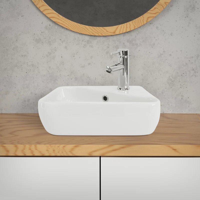 Waschbecken Eckigform mit Überlauf 45x27x13 cm Weiß aus Keramik LuxeBath