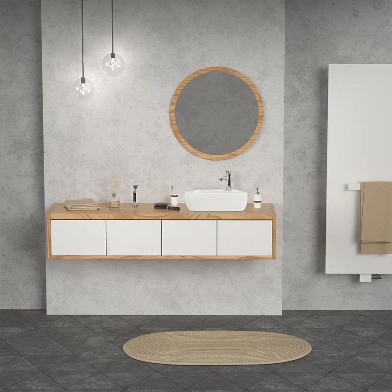 Waschbecken Eckigform mit Überlauf 45x27x13 cm Weiß aus Keramik LuxeBath