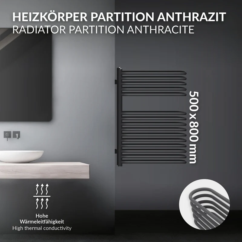 Badheizkörper 500x800 mm Anthrazit ML-Design