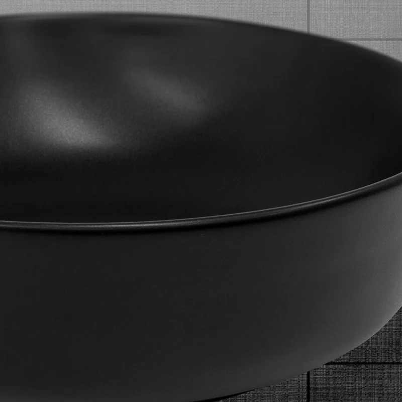 Waschbecken Rund ohne Überlauf Ø 36x12 cm Schwarz aus Keramik LuxeBath