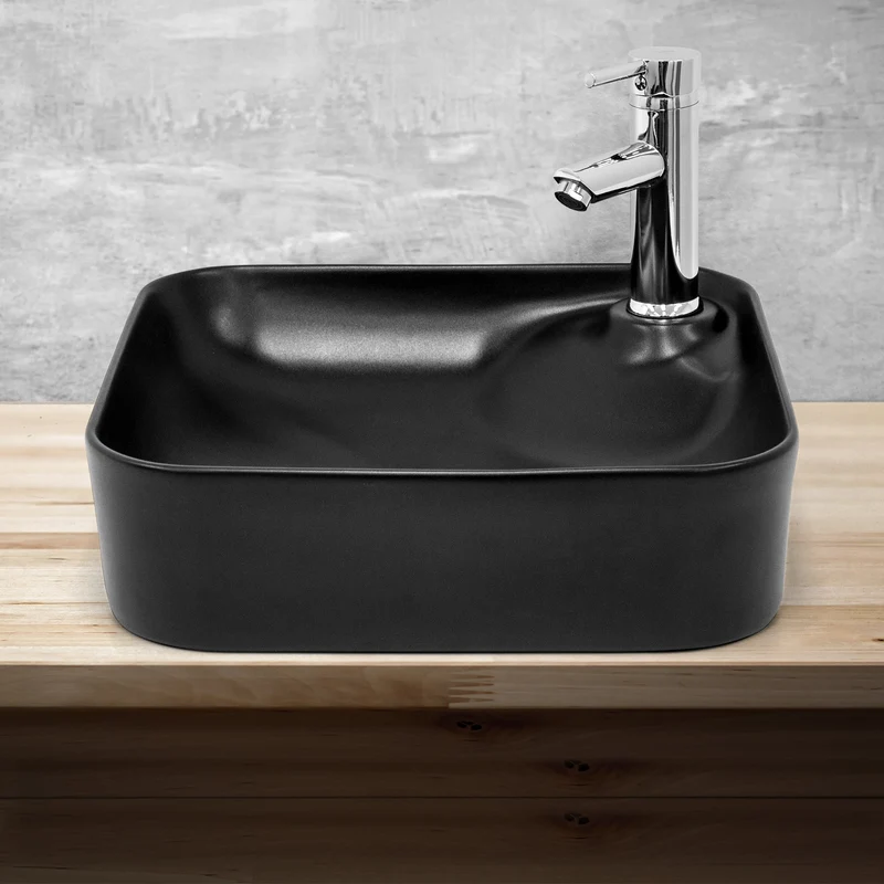 Waschbecken Eckig ohne Überlauf 43x43x12 cm Schwarz aus Keramik LuxeBath
