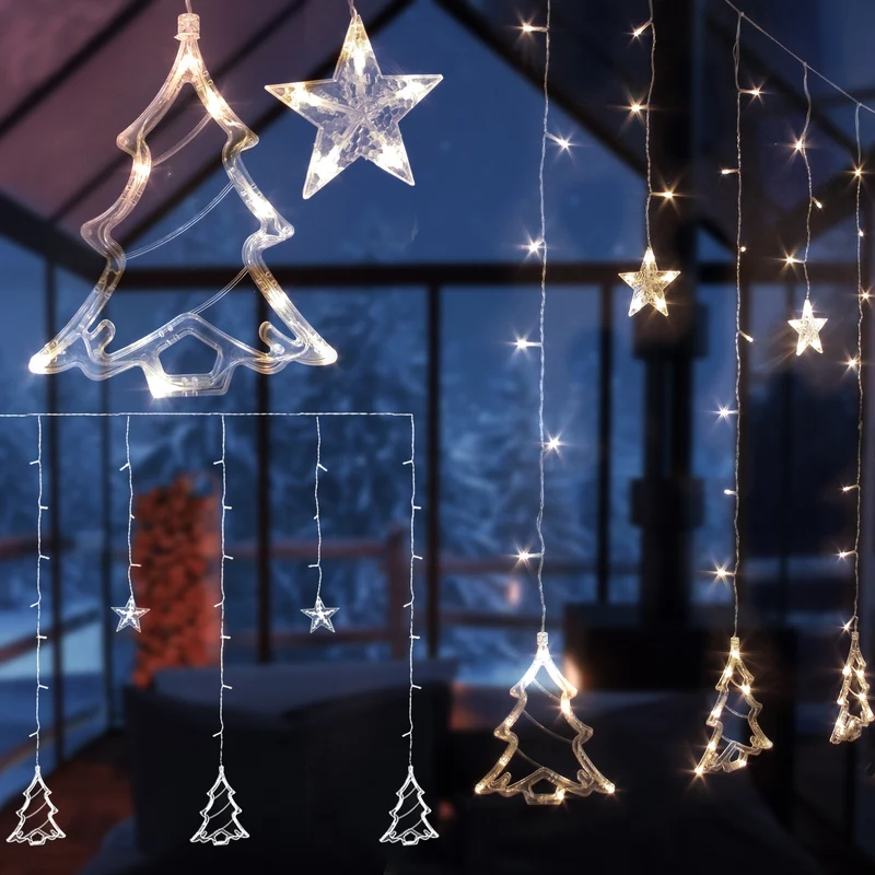 Weihnachtslichterkette LED Lichtervorhang 2,2 m mit 138 LEDs Warmweiß IP44