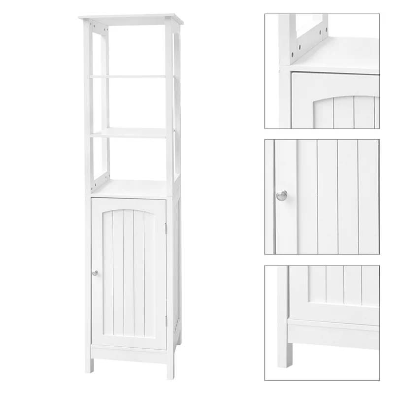 Badezimmerschrank Badschrank Weiß 40x160x32 cm mit drei Ablagen ML-Design