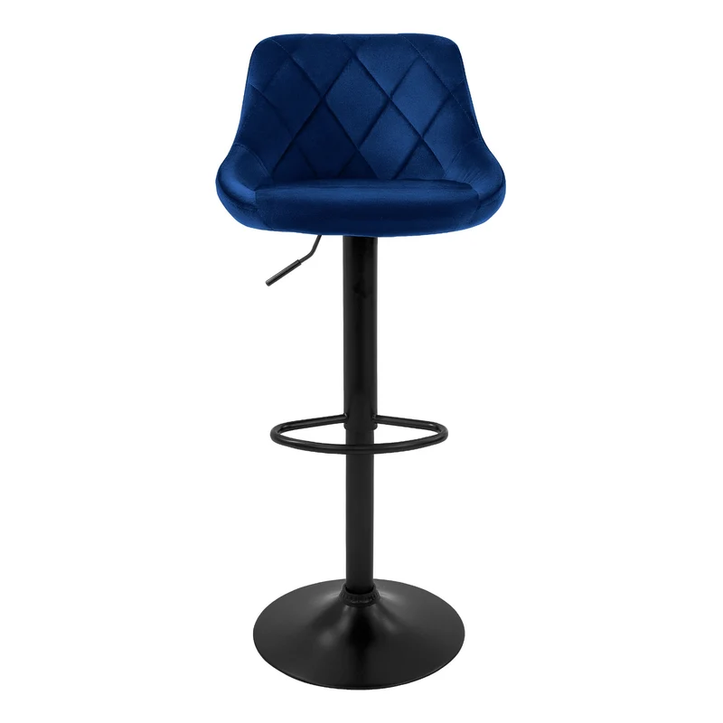 Barhocker 2er Set Blau Samtbezug mit Rückenlehne und Fußstütze höhenverstellbar 62-82cm ML-Design