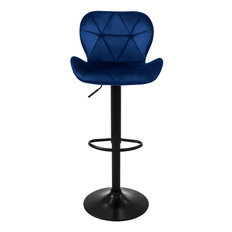 Barhocker 2er Set Blau Samtbezug mit Rückenlehne und Fußstütze höhenverstellbar 59-79cm ML-Design