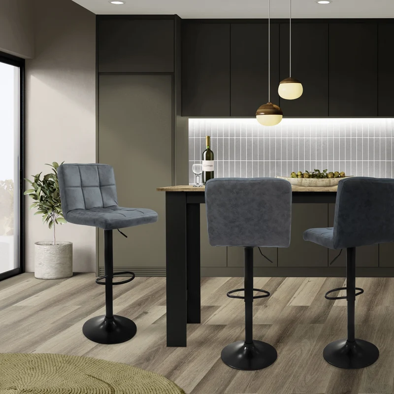 Barhocker 2er Set Anthrazit Kunstlederbezug mit Rückenlehne und Fußstütze höhenverstellbar 63-83cm ML-Design