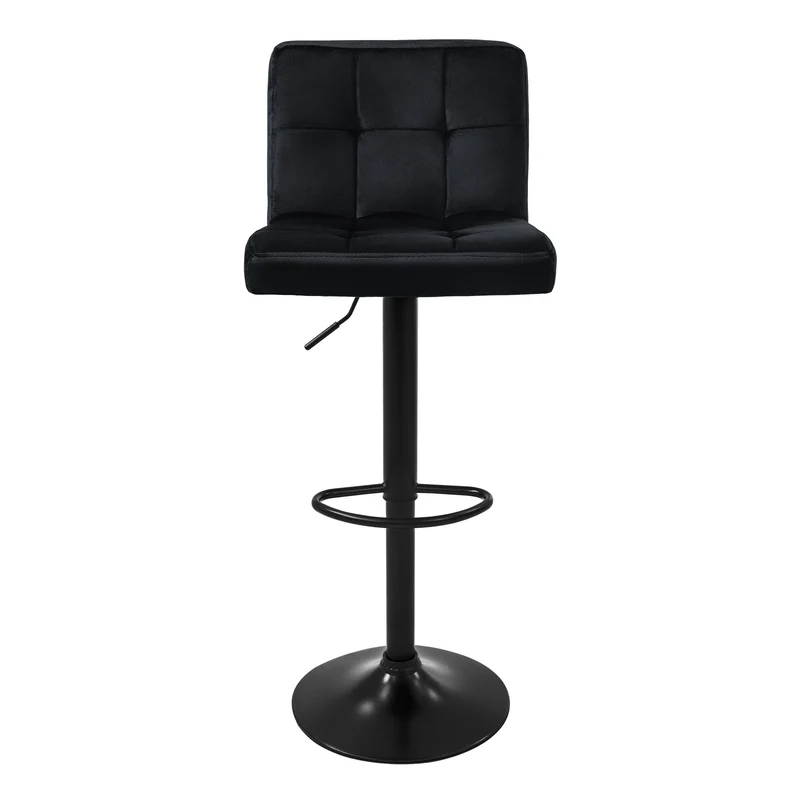 Barhocker 2er Set Schwarz Samtbezug mit Rückenlehne und Fußstütze höhenverstellbar 63-83cm ML-Design