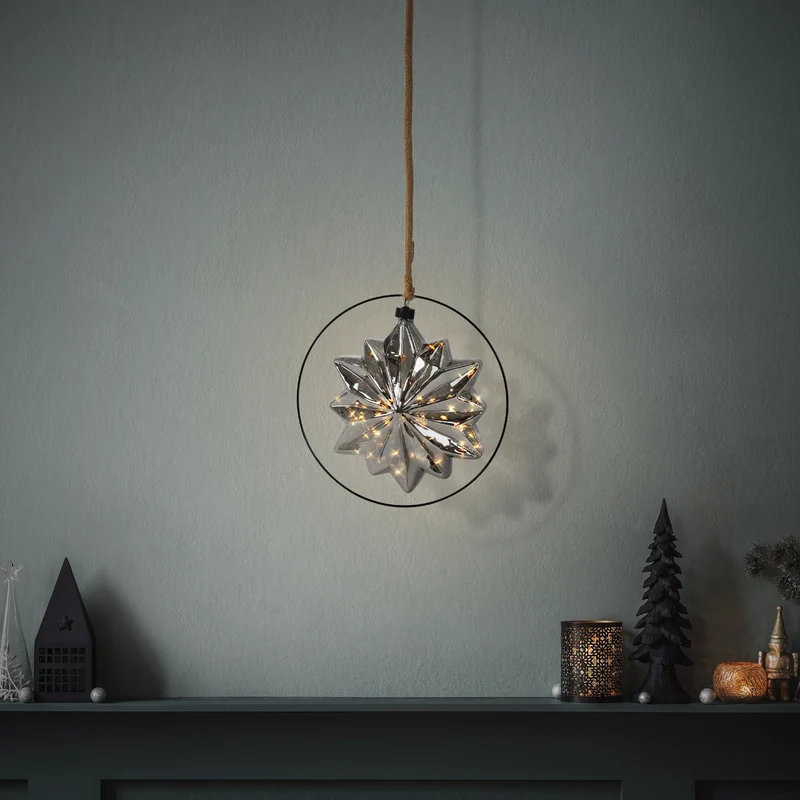 LED Weihnachtsstern Ø18 cm Grau aus Metall mit warmweißen LEDs