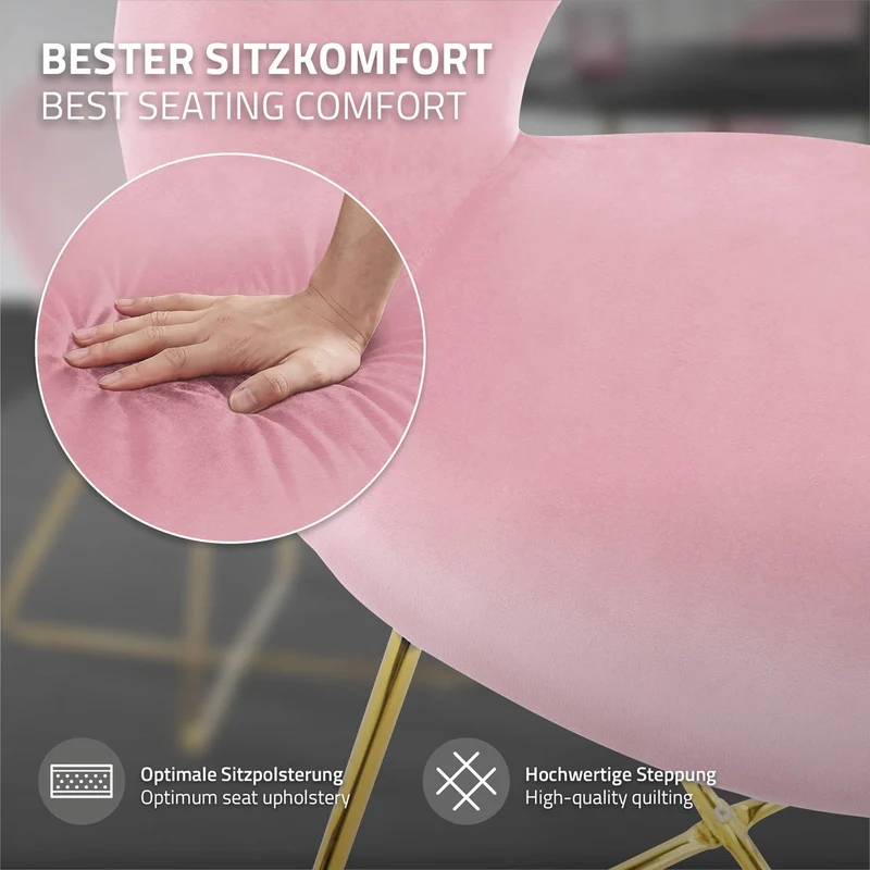 Esszimmerstuhl mit runder offener Rückenlehne Rosa aus Samt mit goldenen Metallbeinen ML-Design