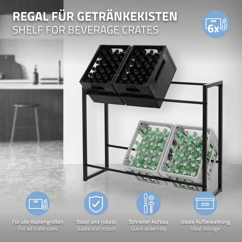 Getränkekistenregal Getränkeregal 6 Kisten 104 x 32 x 82,5 cm Anthrazit aus Stahl ML-Design