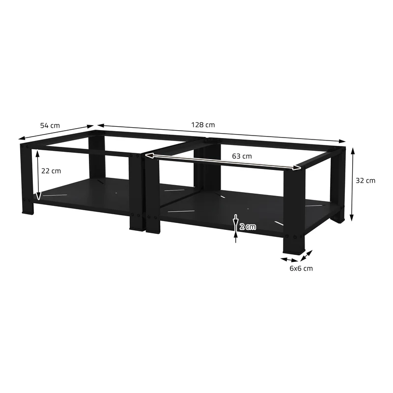 Waschmaschinen Untergestell Unterschrank doppel 128x54x32 cm mit Ablage in Schwarz ML-Design