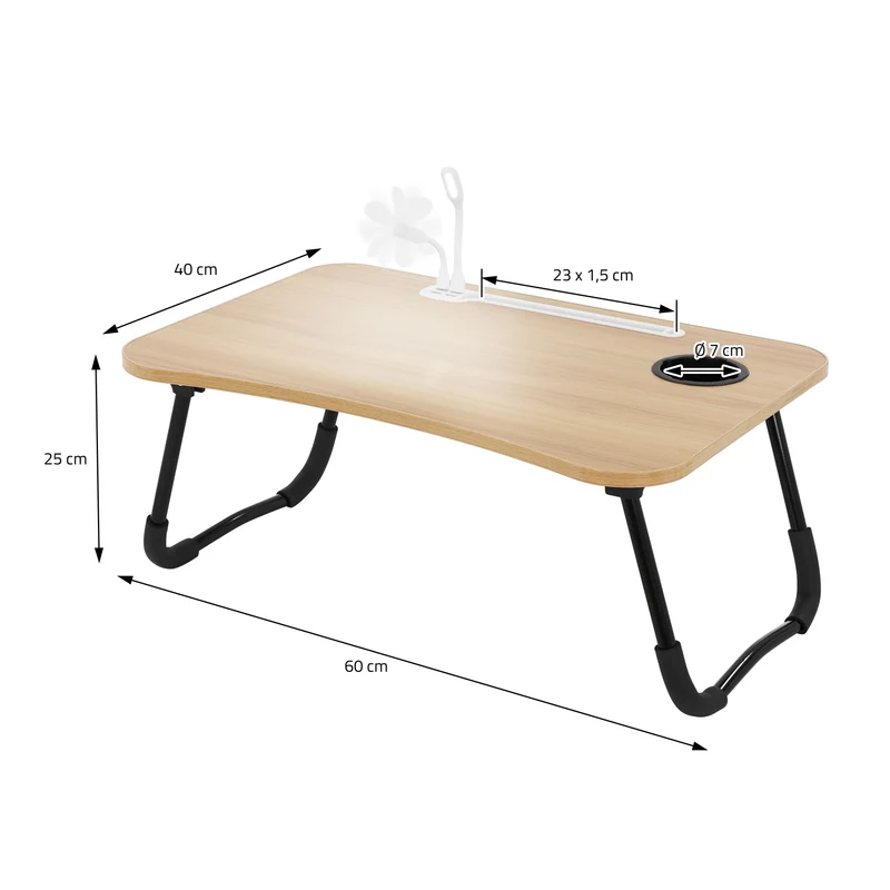 Laptoptisch mit USB-Ports klappbar 60x40 cm Holzoptik aus MDF inkl. USB Lampe und Ventilator ML-Design