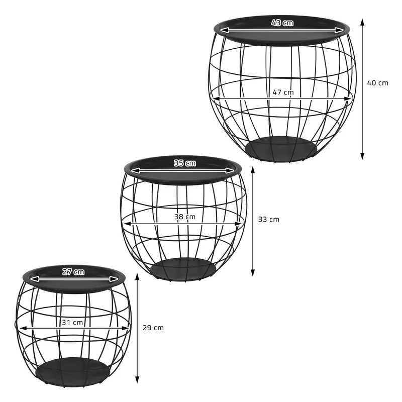 Beistelltisch 3er Set Schwarz aus Metall ML-Design