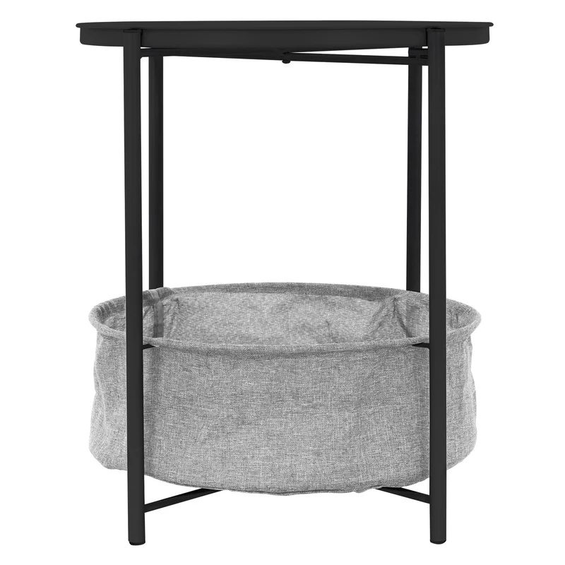 Beistelltisch rund Ø 46x51 cm Anthrazit aus Metall inkl. Tablett und Stoffkorb ML-Design