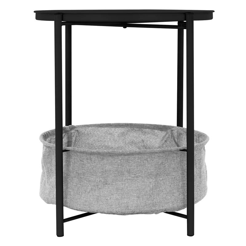 Beistelltisch rund Ø 46x51 cm Schwarz aus Metall inkl. Tablett und Stoffkorb ML-Design