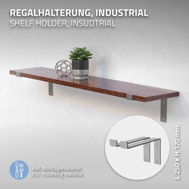 Wandkonsole Regalhalterung 2er Set 250 x 145 mm Grau aus Stahl ML-Design