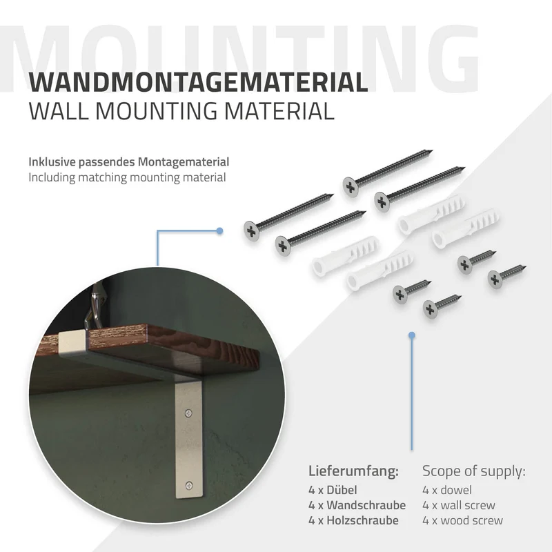Wandkonsole Regalhalterung 2er Set 250 x 145 mm Grau aus Stahl ML-Design